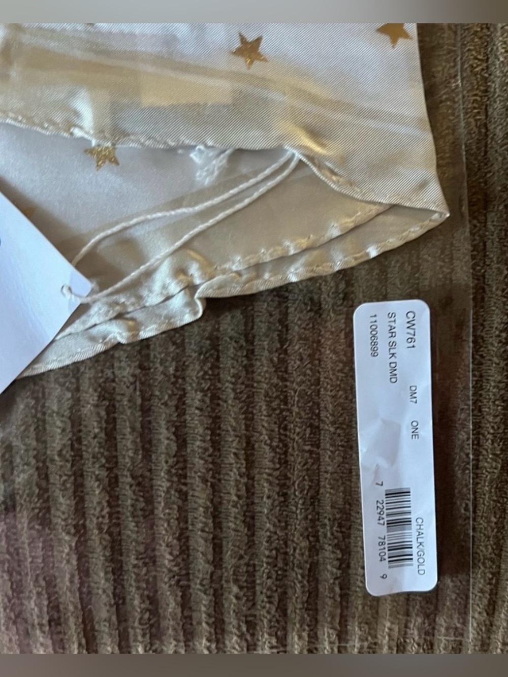 COACH Metallic Gold Stars on Chalk Silk Diamond Shaped Scarf - Picture 8 of 8